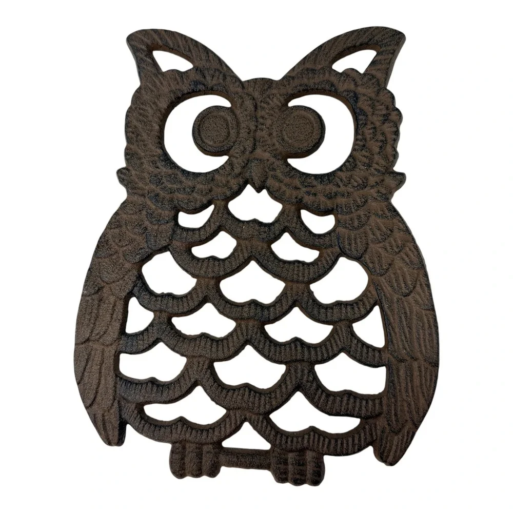 Vintage Owl Trivet Cast Iron Mid Century Brown 7.75